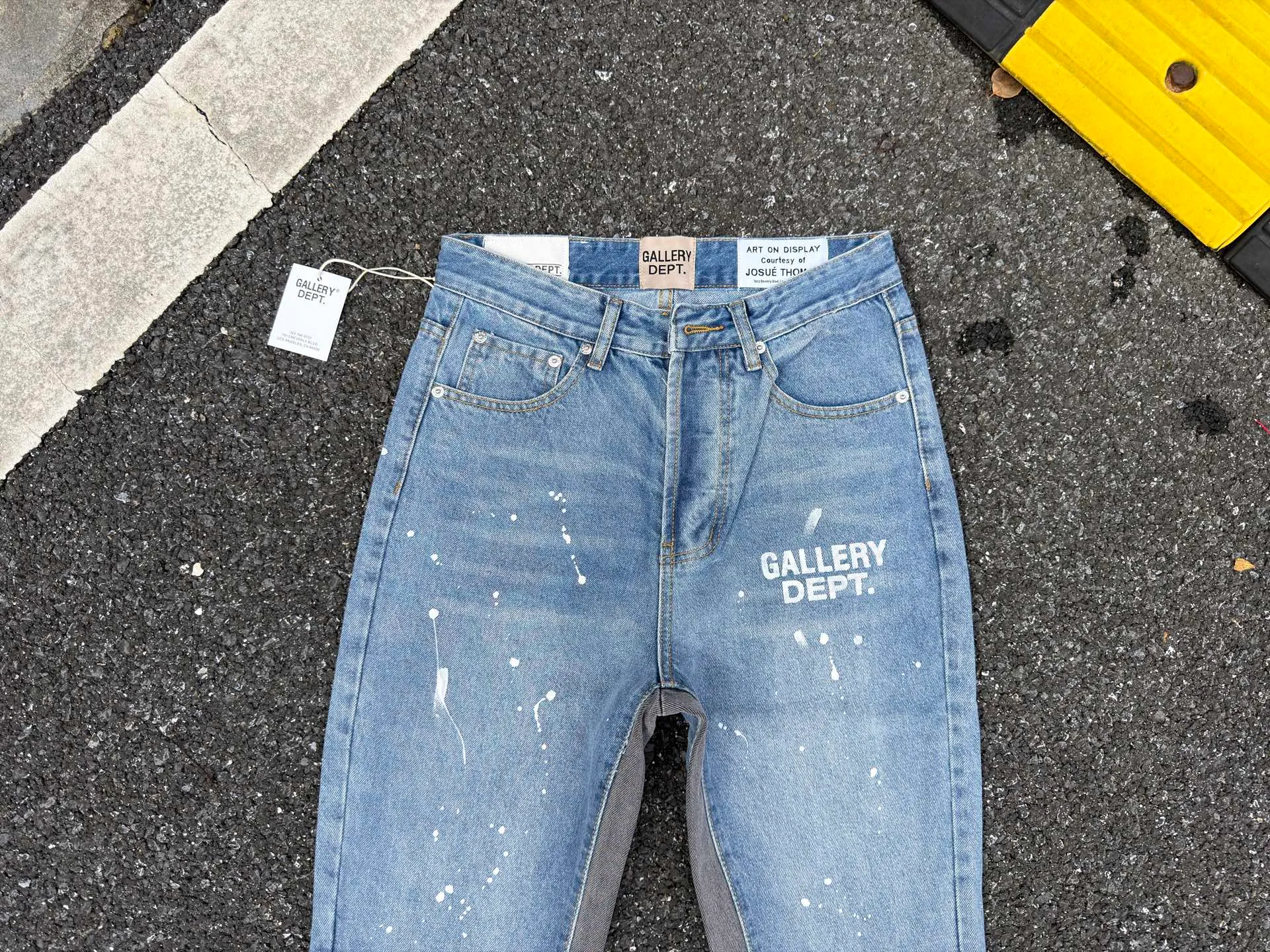 P240💰G01 GALLERY DEPT. Spliced ​​ink splash denim print logo bell bottoms washed jeans Color: black blue Code number: 28 30 32 34